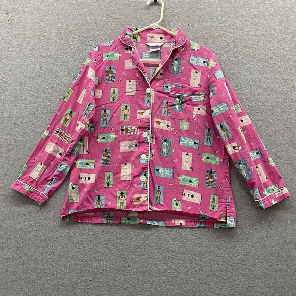 The Company Store Other - The Company Store Pajama Top M Pink Beach Pool Print Flannel Button Up Sleepwear